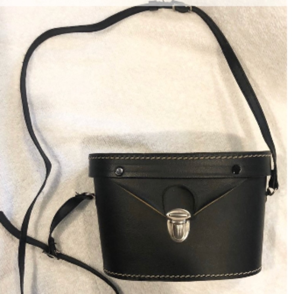 Vintage Camera carrying purse with adjustable strap and striking red velvet inte